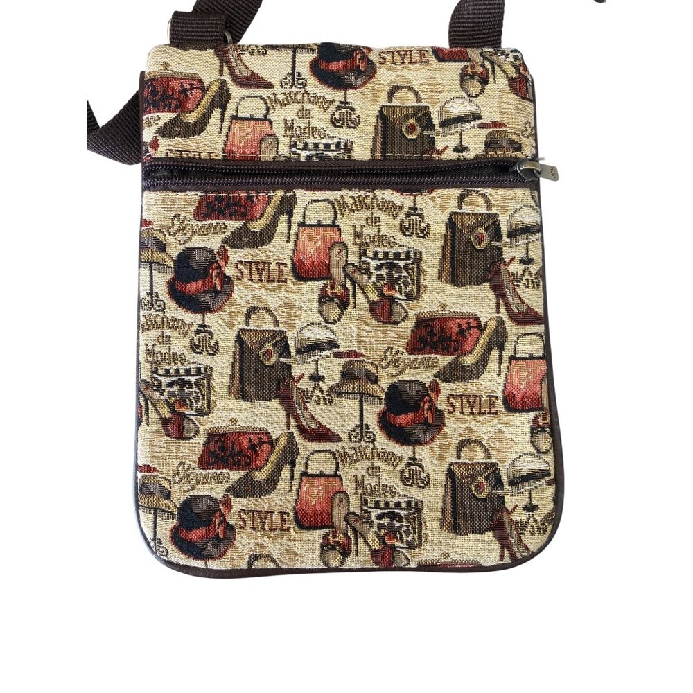 Vintage-Inspired Womens Crossbody Bag With Fashion Print Multiple Zipper Pockets - Picture 1 of 9